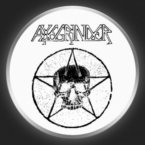AXEGRINDER - Black Logo And Pentagram On White Button