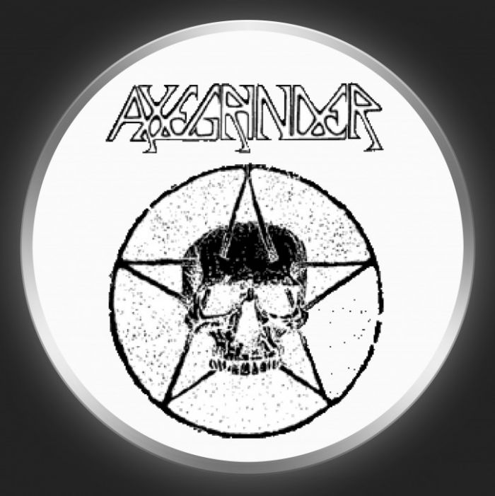 AXEGRINDER - Black Logo And Pentagram On White Button