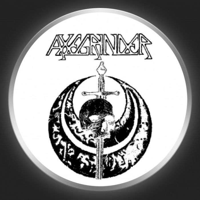 AXEGRINDER - Black Logo And Skull On White Button