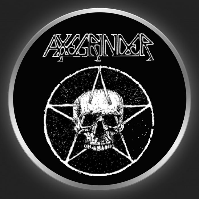 AXEGRINDER - White Logo And Pentagram On Black Button