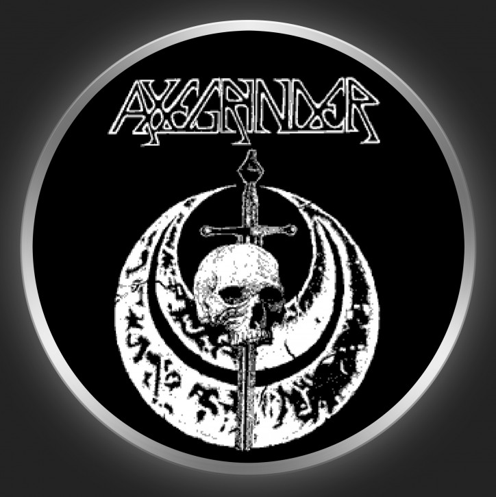 AXEGRINDER - White Logo And Skull On Black Button
