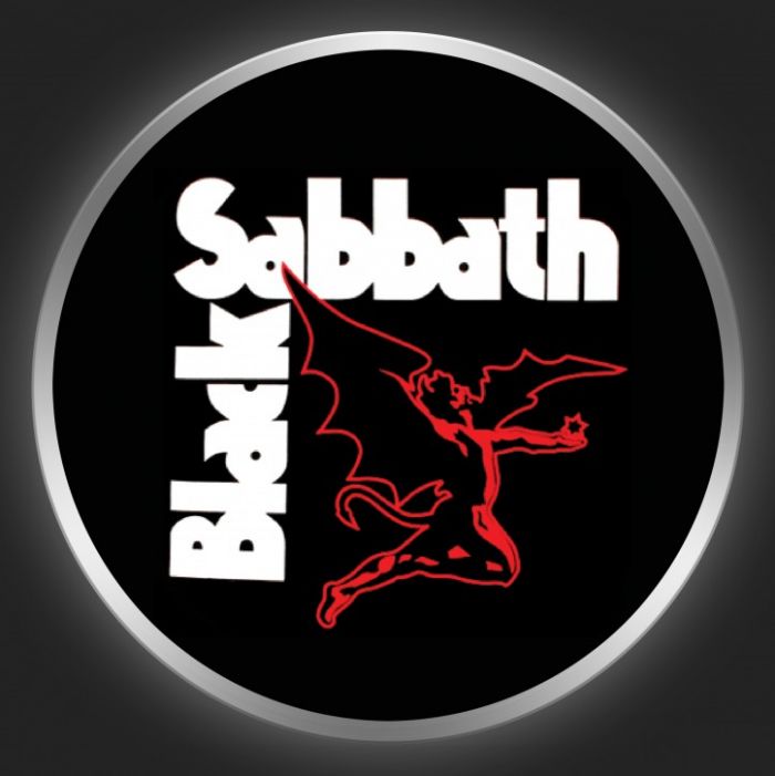 BLACK SABBATH - White Logo + Devil On Black Button