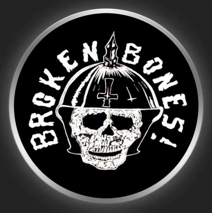 BROKEN BONES - White Logo And Skull 1 On Black Button