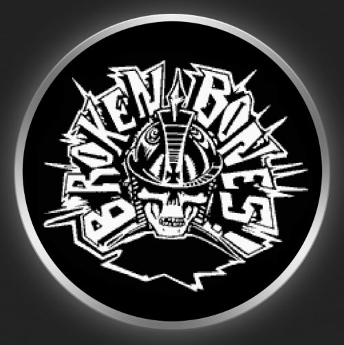 BROKEN BONES - White Logo And Skull 2 On Black Button