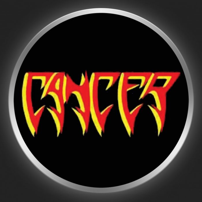 CANCER - Red / Yellow Logo On Black Button