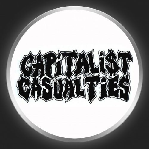 CAPITALIST CASUALTIES - Black Logo On White Button