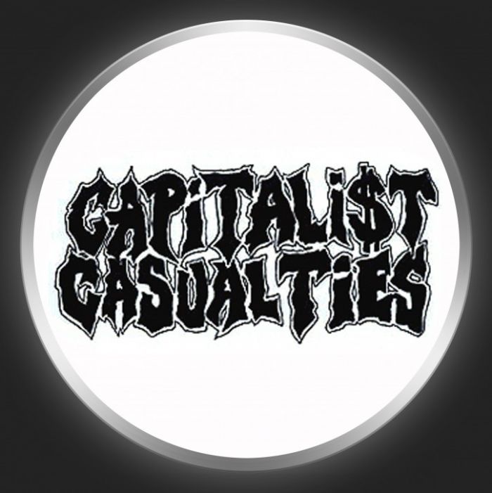 CAPITALIST CASUALTIES - Black Logo On White Button