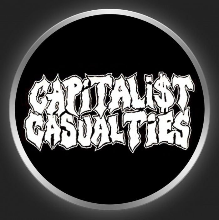 CAPITALIST CASUALTIES - White Logo On Black Button