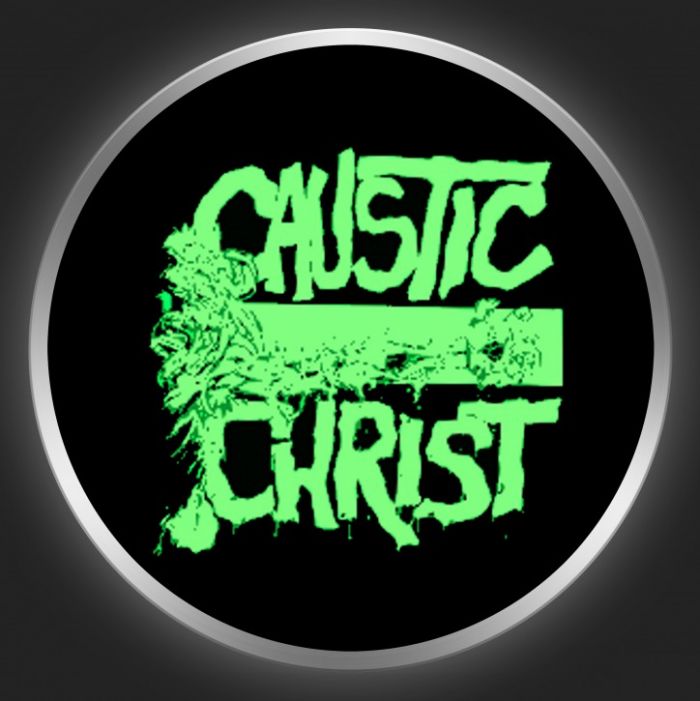 CAUSTIC CHRIST - Green Logo On Black Button