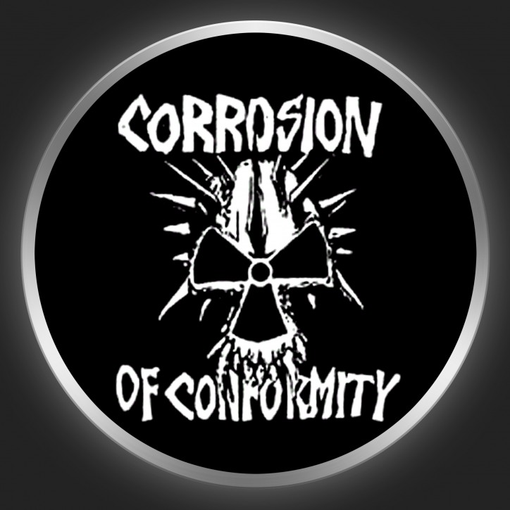 CORROSION OF CONFORMITY - White Logo + Skull On Black Button