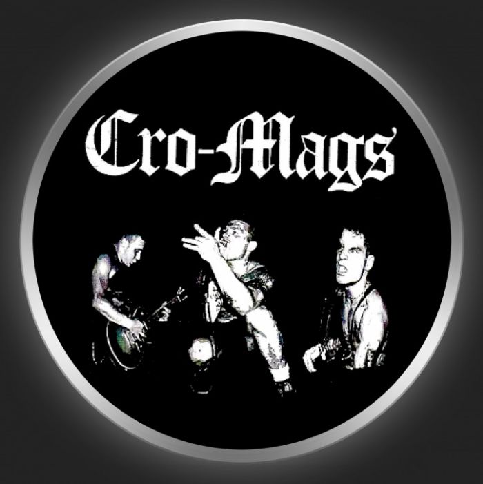 CRO-MAGS - White Logo + Band Photo On Black Button