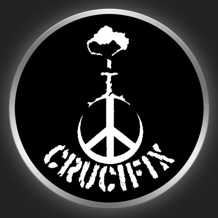 CRUCIFIX - White Logo On Black Button