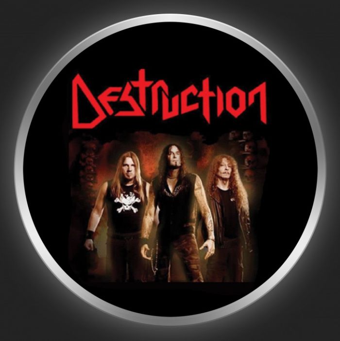 DESTRUCTION - Red Logo + Band Photo On Black Button