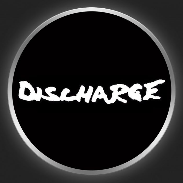 DISCHARGE - White Logo On Black Button
