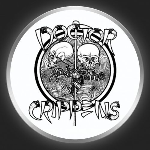 DOCTOR AND THE CRIPPENS - Black Logo On White Button