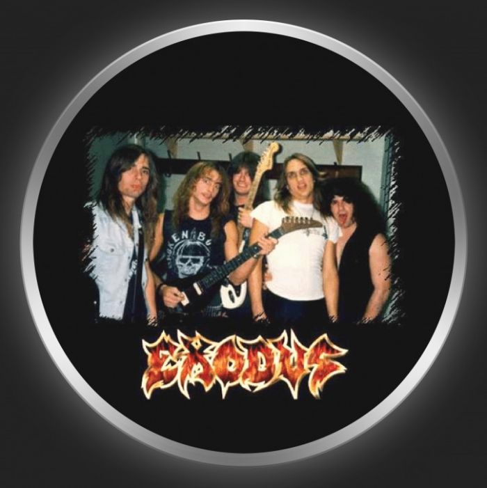 EXODUS - Golden / Red Logo + Band Photo On Black Button