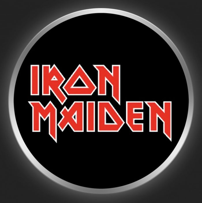 IRON MAIDEN - Red Logo On Black Button
