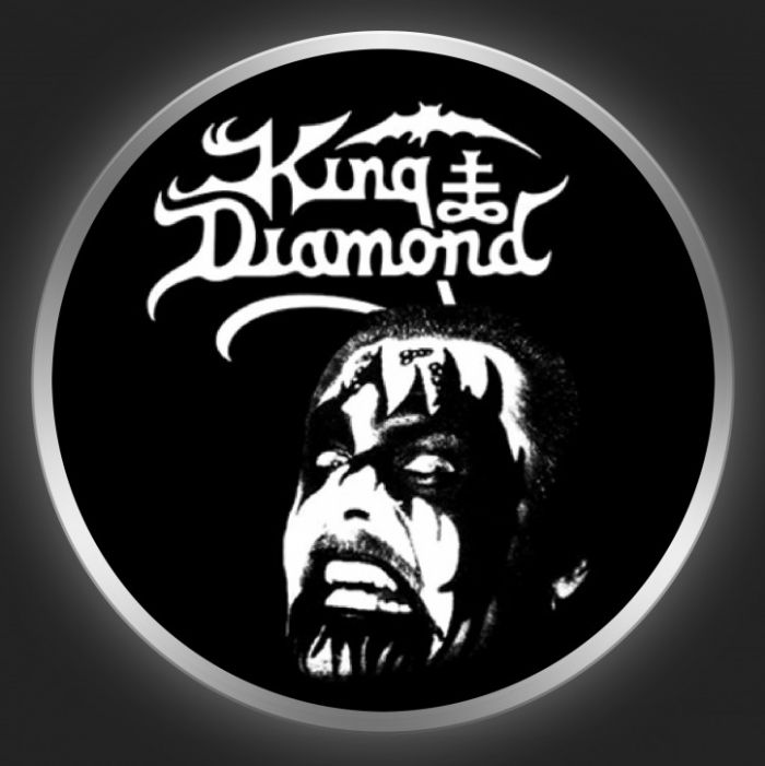 KING DIAMOND - White Logo + Head On Black Button