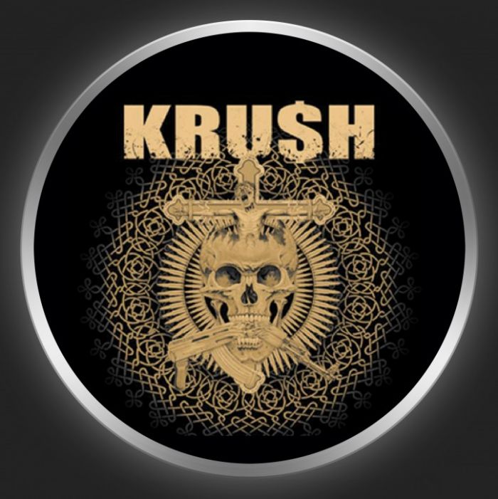 KRUSH - Brown Logo On Black Button