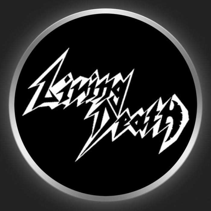LIVING DEATH - White Logo On Black Button