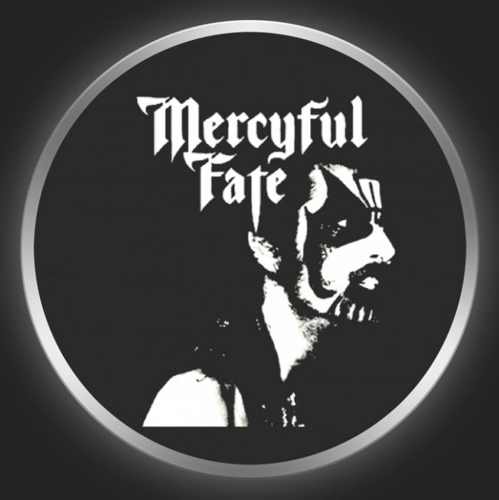 MERCYFUL FATE - White Logo + King Diamond On Black Button