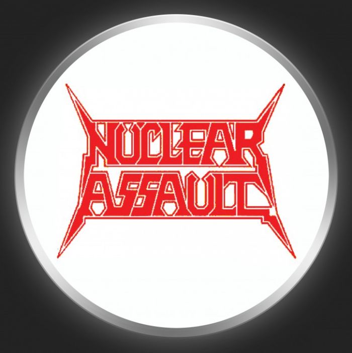 NUCLEAR ASSAULT - Red Logo On White Button