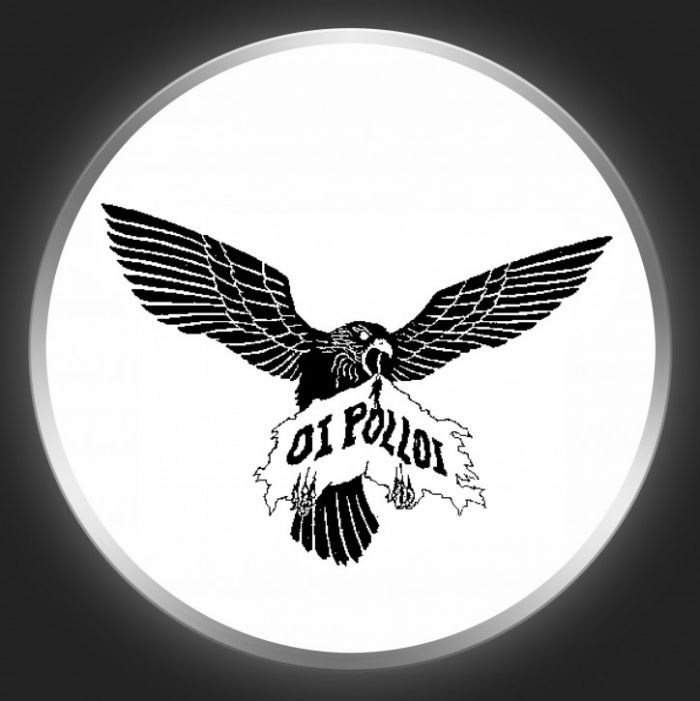 OI POLLOI - Black Logo And Eagle On White Button