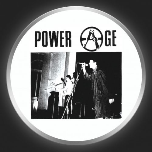 POWER AGE - Black Logo + Band Photo On White Button