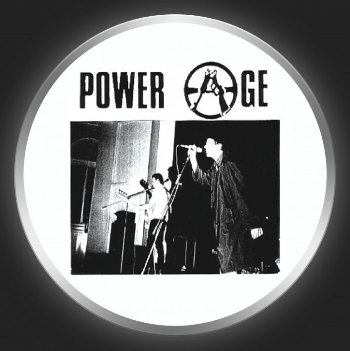 POWER AGE - Black Logo + Band Photo On White Button