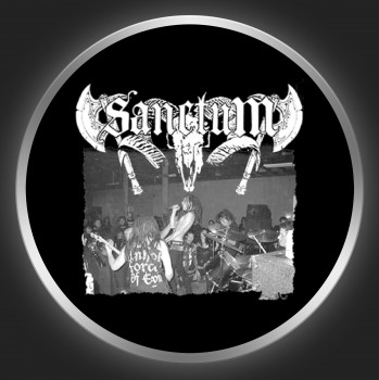 SANCTUM - White Logo + Band Photo On Black Button