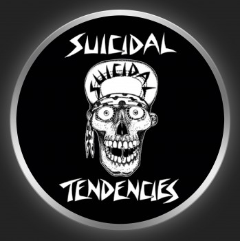 SUICIDAL TENDENCIES - White Logo + Skullface On Black Button