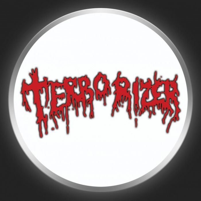 TERRORIZER - Red Logo On White Button