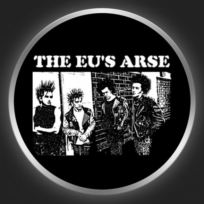 THE EU´S ARSE - White Logo + Band Photo On Black Button