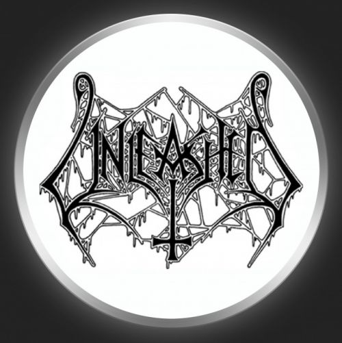 UNLEASHED - Black Logo On White Button