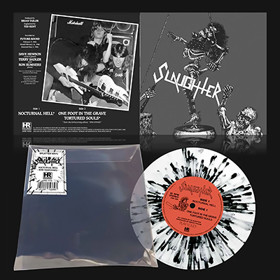 SLAUGHTER - Nocturnal Hell (40th Anniversary) 7" (White With Black / Grey Splatter) – Bild 2